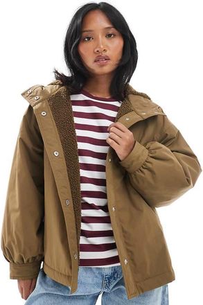 Asos Petite ASOS DESIGN Petite - Cappotto impermeabile oversize in pile foderato color oliva-Verde