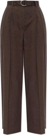 Helmut Lang Wijde broek met vouw - Dames - Wijde Broeken - Bruin - L - Linnen - Broeken