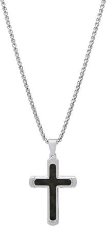 HMY Jewelry Mens Two-Tone Stainless Steel Cross Pendant Necklace in Silver/Black at Nordstrom Rack