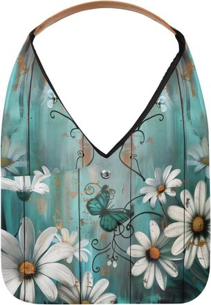 Generic Daisy Flowers Butterfly Wooden Reusable Lightweight Grocery Bags - Foldable Into Compact Pouch, Washable & Sturdy, Multipurpose for Shopping and Trave