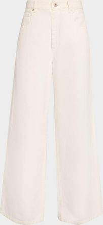 Brunello Cucinelli Authentic Denim Relaxed Wide-Leg Jeans With Monili