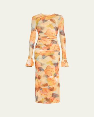 Cinq &agrave; Sept Neriah Watercolor Floral Mesh Maxi Dress