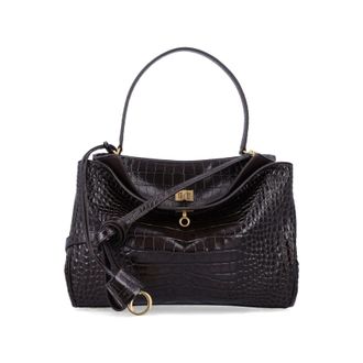 Balenciaga Rodeo Handbag In Crocodile-Embossed Leather