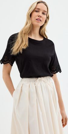 Contemporaine Womens Organic cotton broderie anglaise slub T-shirt