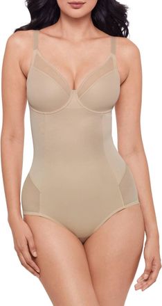 Miraclesuit Sexy Sheer Shaping Padded Cup Bodysuit In Beige
