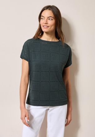 Cecil T-Shirt CECIL, Damen, Gr. XS (36), gr&uuml;n (slate khaki), Jersey, Obermaterial: 62% Polyester, 33% Viskose, 5% Elasthan, Strukturmuster, regular fit tail