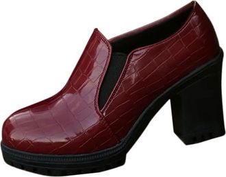 Generic Red Ladies Casual Fashion Patterned Round Toe Shallow Mouth Loafer Shoes with Thick Heel High Heels for Comfort Design
