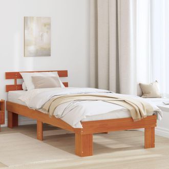 Berkfield Home Bed Frame with Headboard Wax Brown 90x200 cm Solid Wood Pine