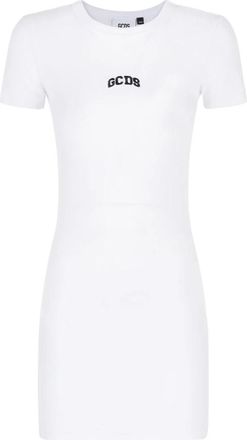 GCDS Ribbed Logo Lounge Mini Jurk - Dames - Korte kleedjes - Wit - M - Katoen - Kleedjes
