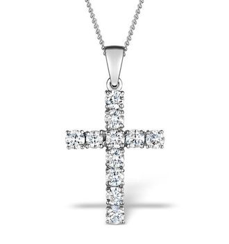 The Diamond Store 1 Carat Cross Lab Diamond Necklace Pendant in 9K White Gold