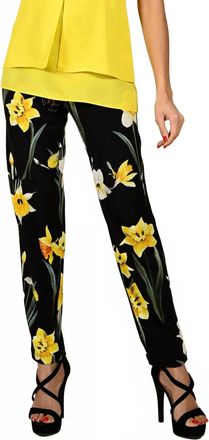 Frank Lyman Design Floral Slim Pants In Black And Yellow