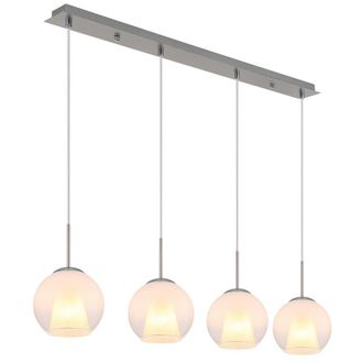 Netlighting Barry Bar Pendant Nickel Matt Balls Opal Glass Shade 4x E27 in Grey