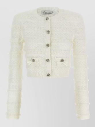 Self Portrait pointelle knit cardigan bows ribbed trims
