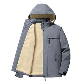 Generic Mens Thick Fleece Lined Hooded Jacket, Winter Warm Insulated Coat, Windproof Waterproof Outerwear, Full Zip Up Jacket with Pockets, Ideal for Extreme 