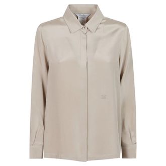 Max Mara Zijden cr&ecirc;pe de chine overhemd - Dames - Blouses & Shirts - Beige - Maat: L Zijde