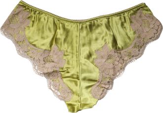 Dolce & Gabbana Womens Underwear Green Silk Satin Floral Lace Panty Brief Elastane Cotton Clothing