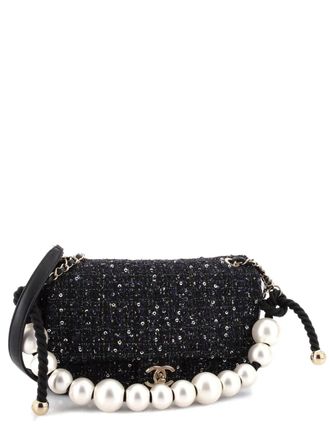 Chanel Pearl Handle Flap Bag Quilted Tweed Medium shoulder bag - Nero
