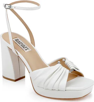 Badgley Mischka Veda Ankle Strap Platform Sandal in White Leather at Nordstrom, Size 7.5