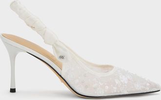 Charles & Keith Tayari Embroidered-Mesh Slingback Pumps