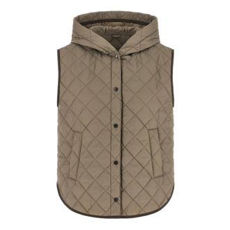 Brunello Cucinelli Thermore Gewatteerd Nylon Vest - Dames - Bodywarmers - Bruin - XS - Nylon - Jassen
