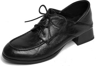 Generic Womens Lace Up Oxford Shoes Round Toe Textured Upper Low Block Heel Closed Toe Non Slip Sole Lightweight Breathable Comfortable for Office Casual,Blac