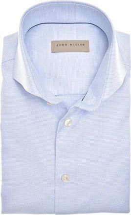 John Miller Small Check Shirt - Heren - Zakelijke Overhemden - Blauw - 5XL - Katoen - Overhemden
