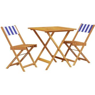 vidaXL Vidaxl - Juego De Bistro De 3 Piezas Tela Y Madera Maciza Azul Y Blanco