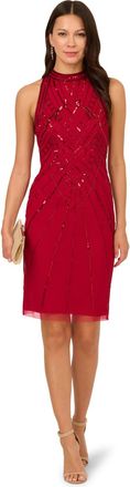 Adrianna Papell Womens Studio Bead Mock Halter Dress - Red - Size 18 UK