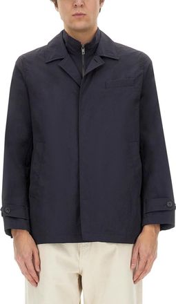 Fay Blue Solid Shirt Collar Jacket