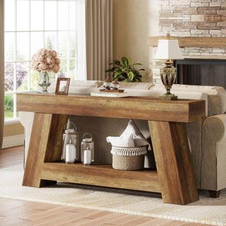 Tribesigns Tribesigns 70.9 Extra Long Farmhouse Console Table, 2-Tier Wooden Sofa Table Behind Couch, Rustic Entryway Table with Storage Shelf for Hallway