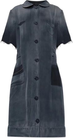 Maison Margiela Sun-faded Midi Dress - Dames - Shirt Kleedjes - Blauw - XS - Leer - Kleedjes