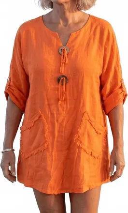 Puro Lino The Capri Sun Tunic Top In Orange