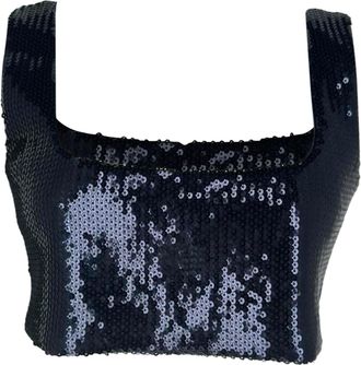 Galvan London Beating Heart Crop Top in Navy Blue Polyamide