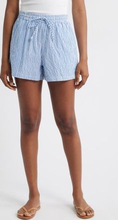 Rip Curl Es Vedra Stripe Cotton Blend Shorts in Blue/White at Nordstrom, Size Xx-Small