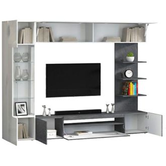 Dmora Parete Attrezzata Galatina, Mobile Soggiorno 8 Ripiani, Apertura Battente Made in Italy, 12 Vani, 245x40x191.2h cm Grigio Ardesia