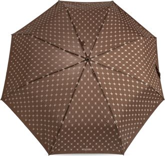 Moschino Folding Umbrella With Monogram, Unisex, Brown