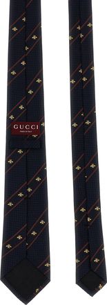 Gucci Jacquard Bee-Embroidered Silk Necktie - Navy