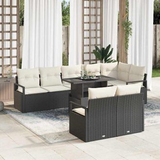 vidaXL Conjunto De Sof&aacute; De Jard&iacute;n 9 Pcs Negro Polirat&aacute;n Vidaxl
