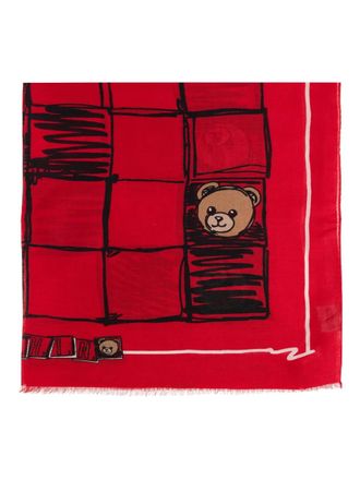 Moschino Teddy-print scarf - unisex - Modal/Cashmere - One Size - Red