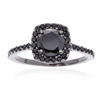 Pompeii3 1 1/2ct Black Diamond Cushion Halo Ring 14K Black Gold
