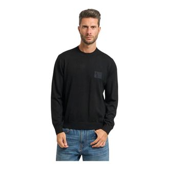 A|X Armani Exchange Round-neck Knitwear, male, Black, M, Black Crew Neck Jumper Patch