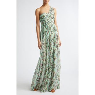 Ulla Johnson Aureline Floral One-Shoulder Silk Chiffon Gown in Opaline at Nordstrom, Size 8
