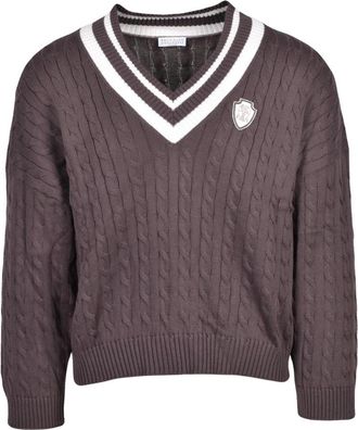 Brunello Cucinelli Maglioncino Corto a V - Knitwear - Mujer - Marr&oacute;n - XS