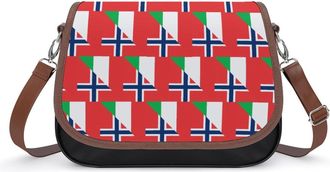 Generic Italy And Norway Flag Crossbody Bag Womens Handbag PU Message Bags Shoulder Purse with Adjustable Strap