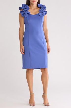 Julia Jordan Donna Ricco Ruffle Shoulder Sheath Dress in Periwinkle at Nordstrom Rack, Size 10