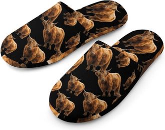 Generic Scottish Highland Cow Mens Cozy Memory Foam Slippers Warm Cotton House Shoes Comfy Slipper for Indoor Outdoor