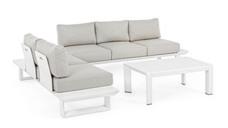 Konte Design Conjunto de sal&oacute;n con 2 sof&aacute;s y 1 mesa de centro en aluminio blanco
