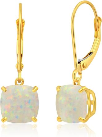 MAX + STONE Solid 14k Yellow or White Gold 8mm Cushion Cut Dangle Gemstone Earrings