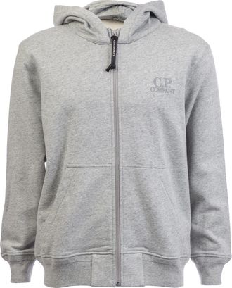 C.P. Company Mens C.P. Company Diagonal Raised Fleece Logo Full-Zip Hoodie in Grey