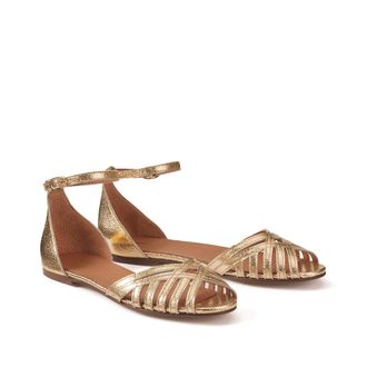 La Redoute Collections Sandalen in metallic leer met enkelbandje, platte hak